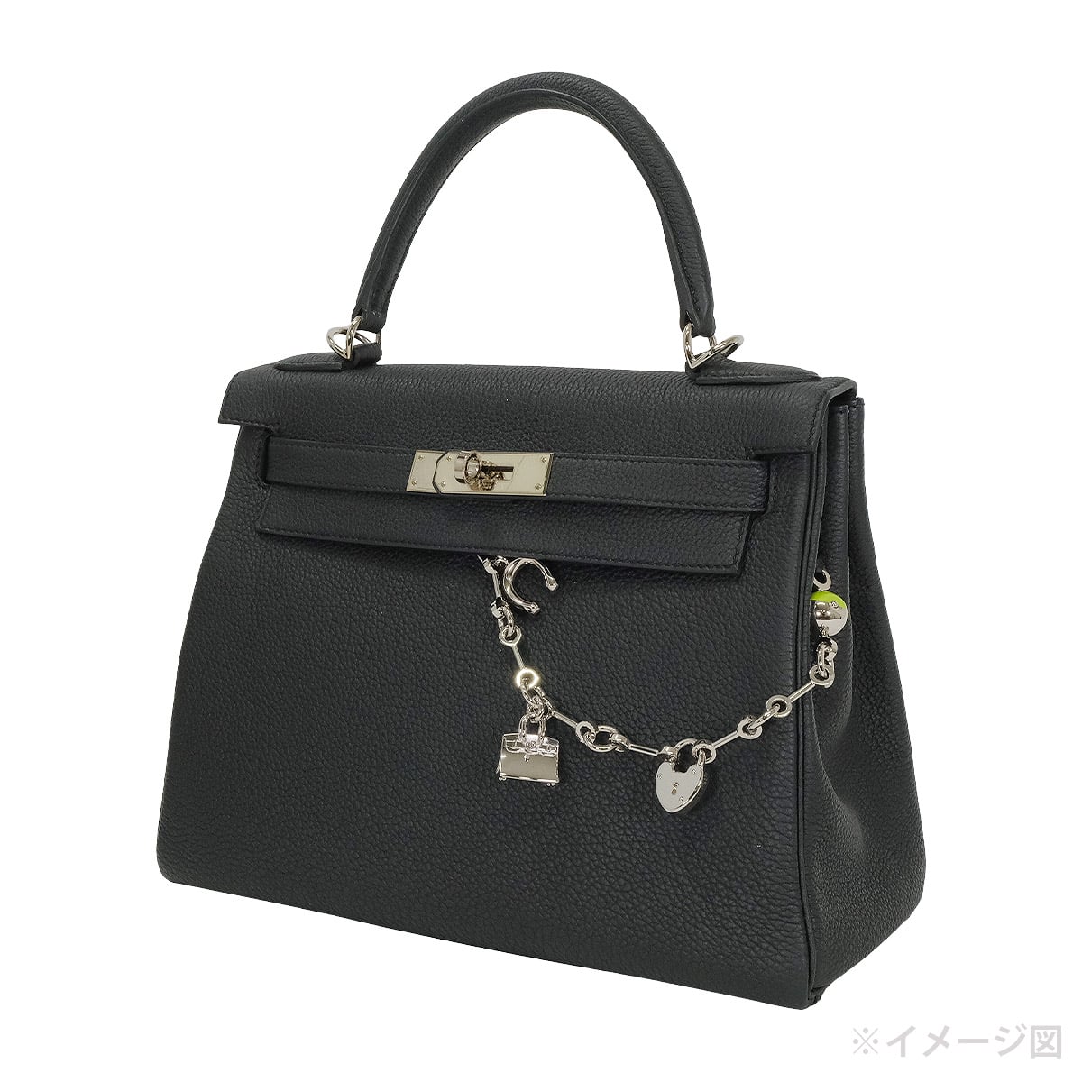 2026SS HERMES bag charm Bijou de Sac charm Horseshoe Cadena Birkin Noir (Black)/Apple Granny Box Calf/Lacquer Silver HW[BRAND NEW][Authentic]