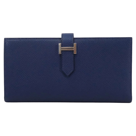 HERMES long wallet Bearn Soufflet Blue Navy Veau Epsom Silver HW Stamp K[BRAND NEW][Authentic]