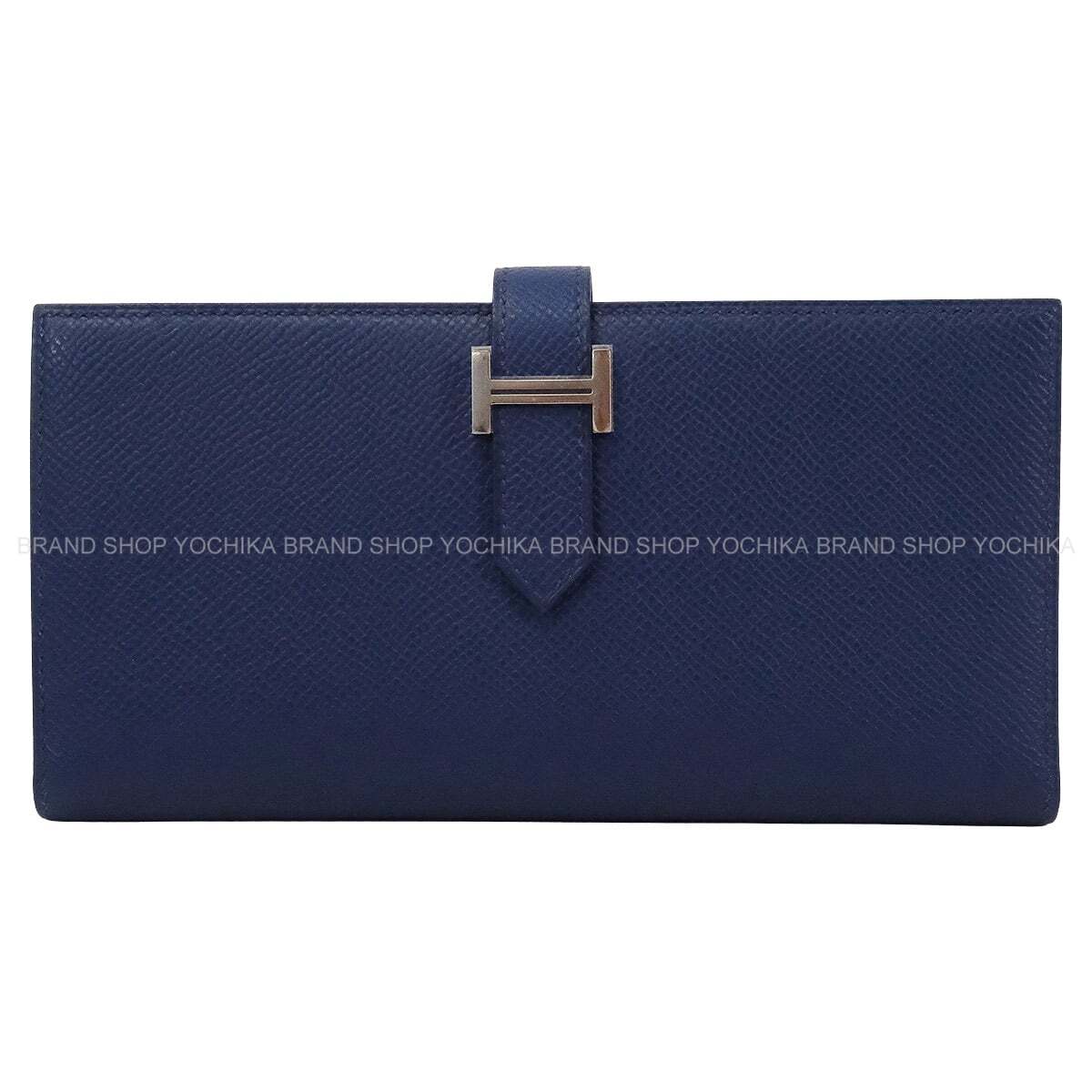HERMES long wallet Bearn Soufflet Blue Navy Veau Epsom Silver HW Stamp K[BRAND NEW][Authentic]