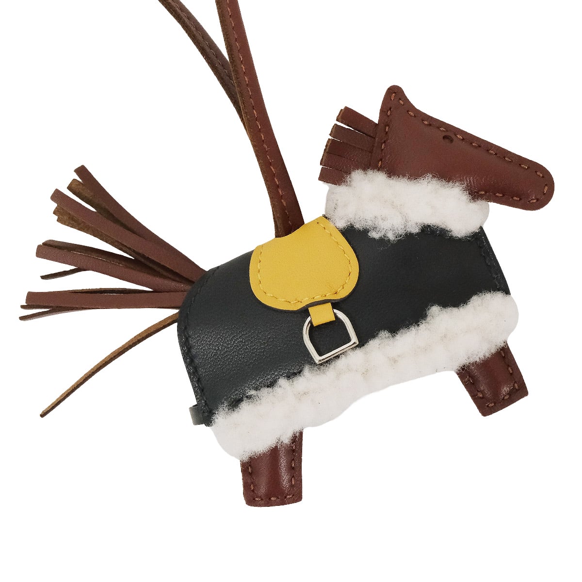 HERMES bag charm Rodeo Robeo Plush PMTail/Paille/Black/Ecru Agneau Milo/Veau Swift Silver HW Stamp G[BRAND NEW][Authentic]