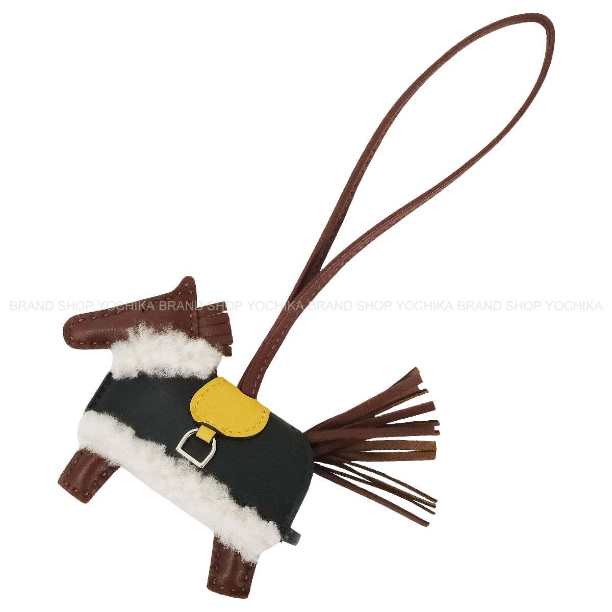 HERMES bag charm Rodeo Robeo Plush PMTail/Paille/Black/Ecru Agneau Milo/Veau Swift Silver HW Stamp G[BRAND NEW][Authentic]