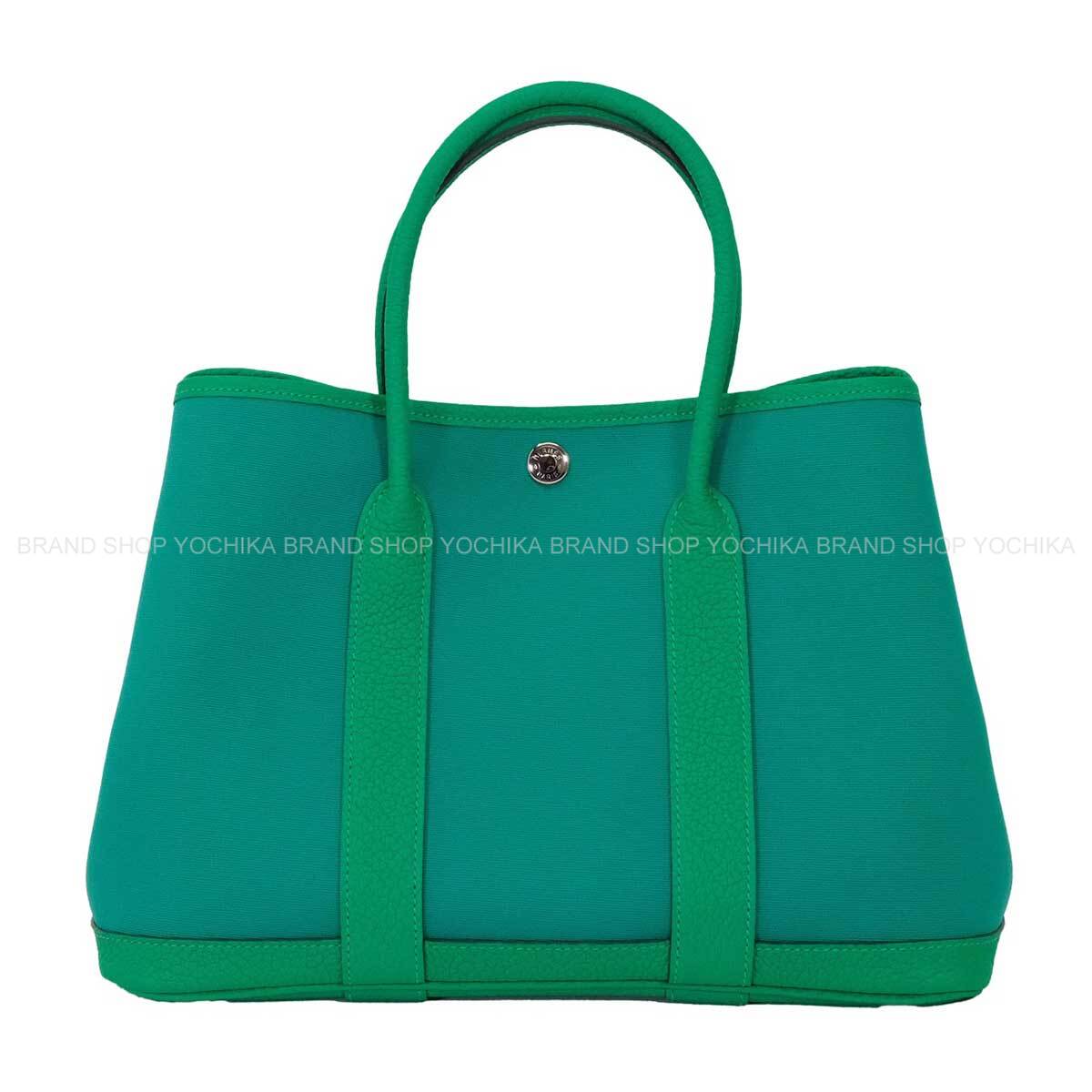 HERMES tote bag Garden Party 30 TPM Verso Vert Veronese/Menthe (Mint) Toile officier/Veau Negonda Silver HW Stamp W[EXCELLENT][Authentic]