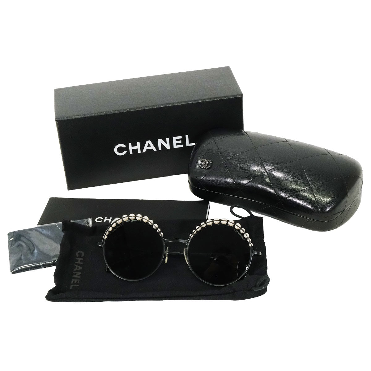 CHANEL sunglass Round Shape Eyewear Pearl Motif Noir (Black) 4234H[EXCELLENT][Authentic]