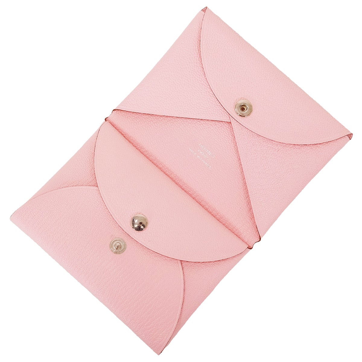 HERMES card holder Calvi Duo Rose Sakura Chevre Mysore Silver HW Stamp W[EXCELLENT][Authentic]