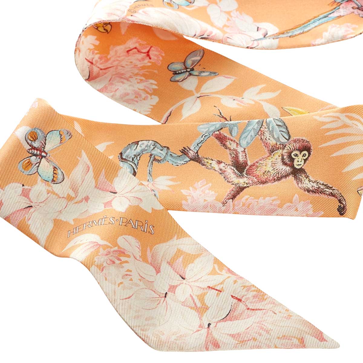 HERMES scarf Twilly EQUATEUR ApricotCrème/Multicolor Silk100%[BRAND NEW][Authentic]