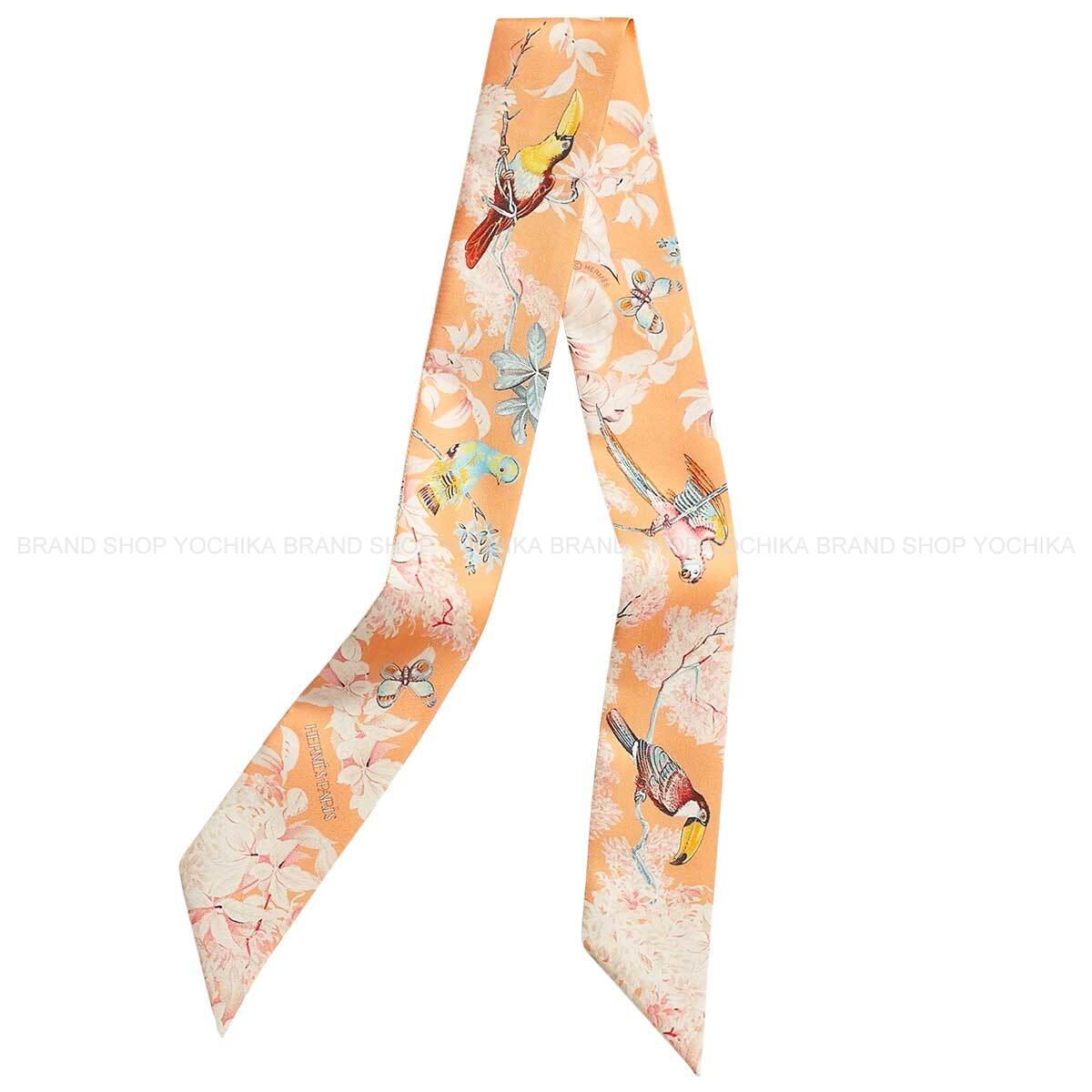 HERMES scarf Twilly EQUATEUR ApricotCrème/Multicolor Silk100%[BRAND NEW][Authentic]