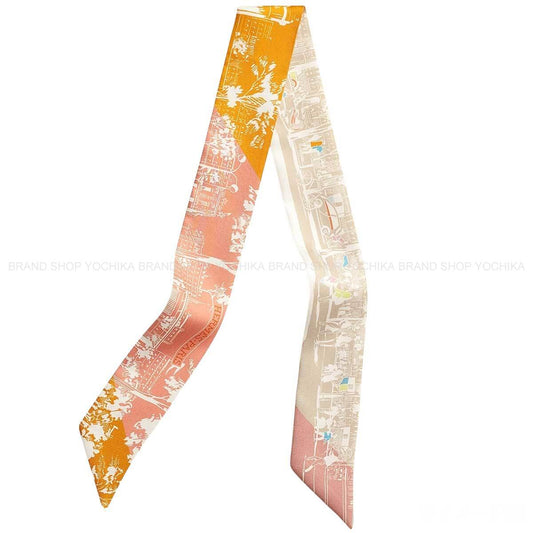 HERMES scarf Twilly A l'Ombre des Boulevards Blush/Jaune d'Or/Blanc (White) Silk100%[BRAND NEW][Authentic]
