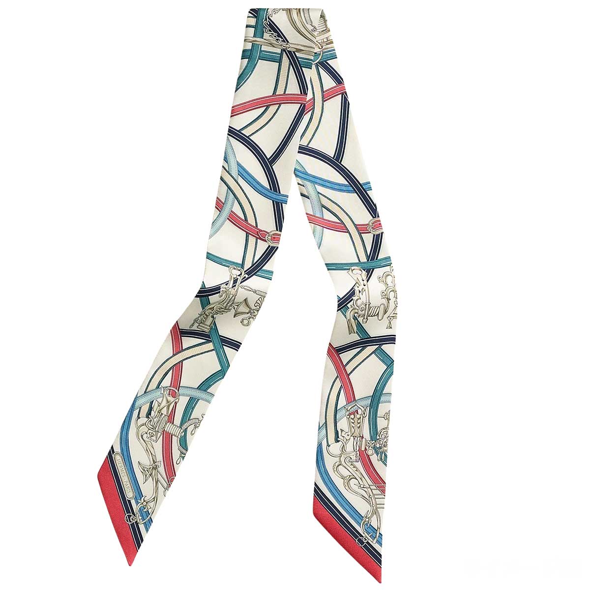 HERMES scarf Twilly Harnais Legendaire Blanc (White)/Bleu Jean/Bois de Rose (Rose Wood) Silk100%[BRAND NEW][Authentic]