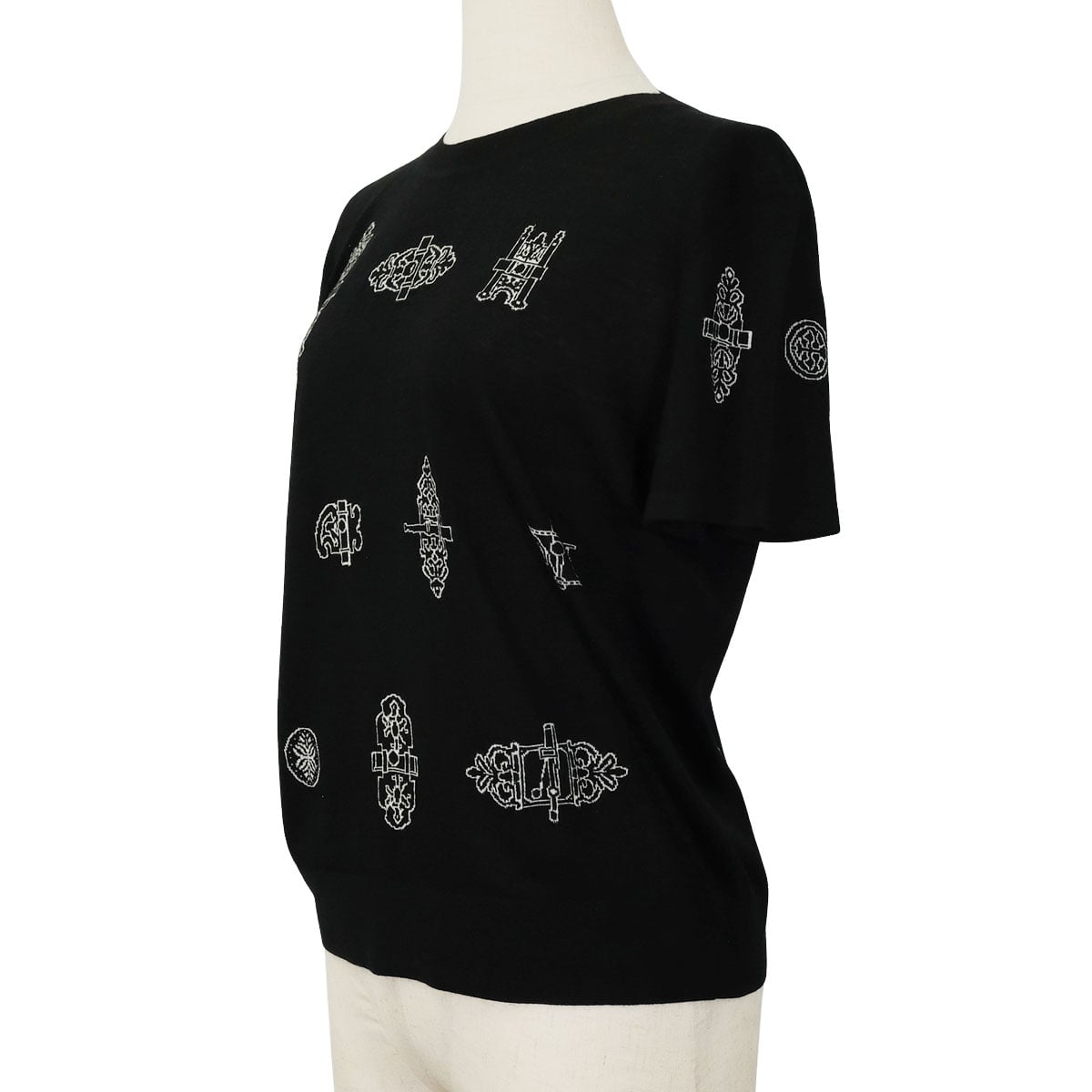 2026 SS HERMES Knit Short Sleeve Sweater Ferronnerie motif Noir (Black) Wool/Nylon/Polyurethane ＃42 6E2685DC[EXCELLENT][Authentic]