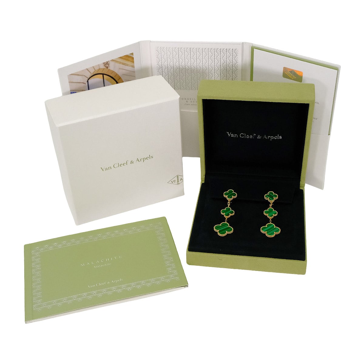 Van Cleef & Arpels pierced earring Magic Alhambra 3motif Green K18YG/Malachite VCARO2AG00[EXCELLENT][Authentic]