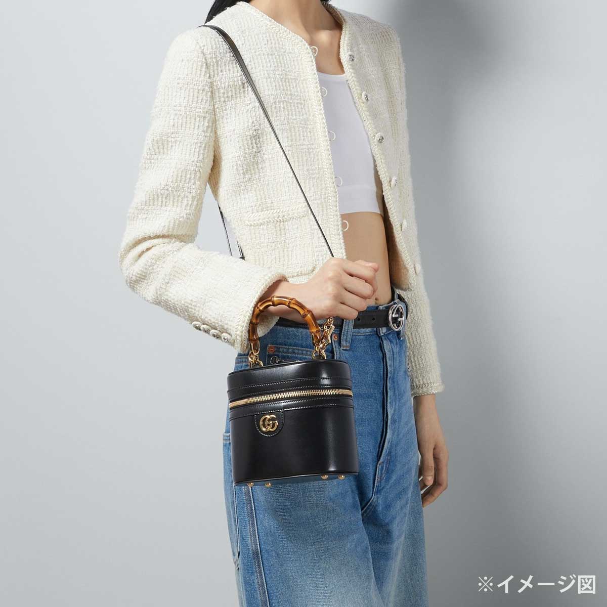 [Pre-loved] 2025SS GUCCI Handbag Vanity Bag Mini Bamboo Handle 2way Noir (Black) Calfskin Gold HW 760200[LIKE NEW][Authentic]