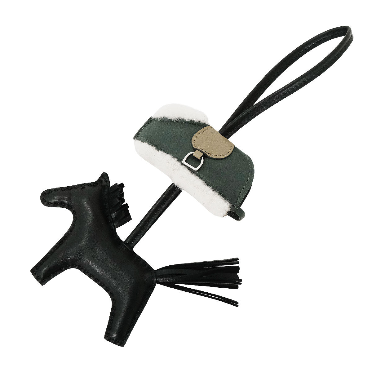 HERMES bag charm Rodeo Robeo Plush PM Noir (Black)/Beige Marfa/Vert Mangrove Agneau Milo/Veau Swift/Mouton Silver HW Stamp G[BRAND NEW][Authentic]