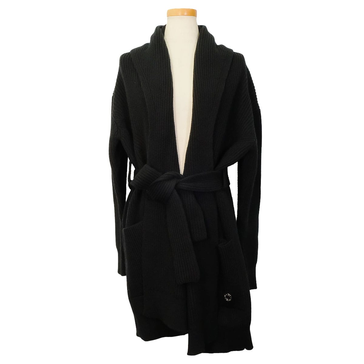 HERMES Cardigan Shawl with Belt Noir (Black) Cashmere Polyamide/Elastane #34 5E2123D1[BRAND NEW][Authentic]