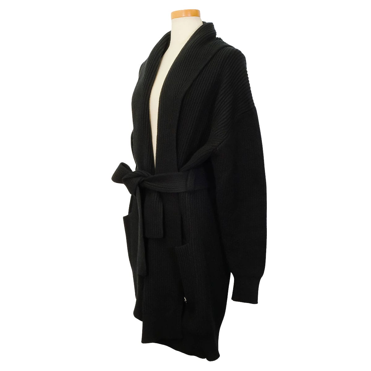 HERMES Cardigan Shawl with Belt Noir (Black) Cashmere Polyamide/Elastane #34 5E2123D1[BRAND NEW][Authentic]