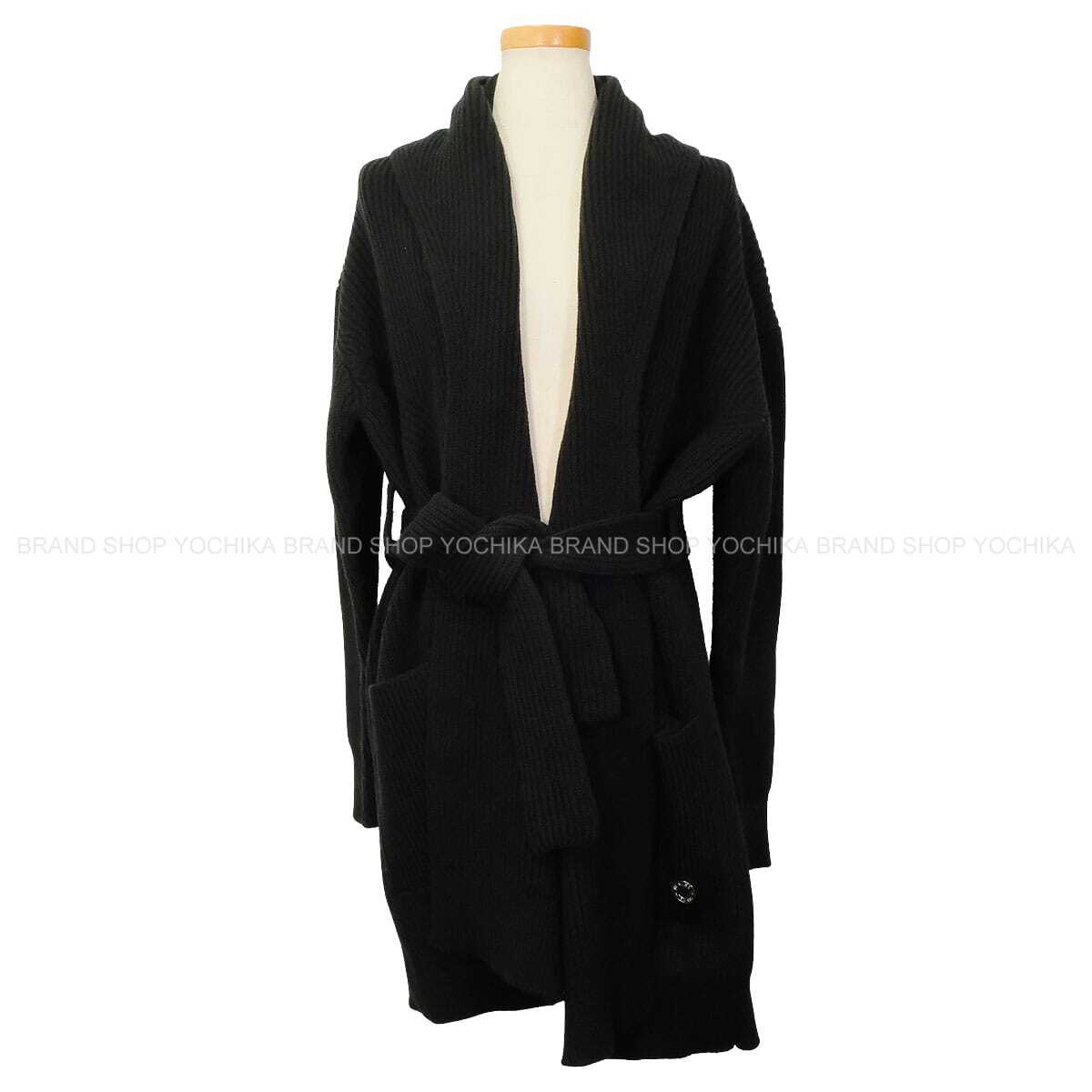 HERMES Cardigan Shawl with Belt Noir (Black) Cashmere Polyamide/Elastane #34 5E2123D1[BRAND NEW][Authentic]