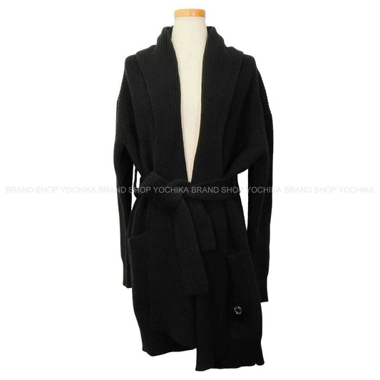 HERMES Cardigan Shawl with Belt Noir (Black) Cashmere Polyamide/Elastane #34 5E2123D1[BRAND NEW][Authentic]