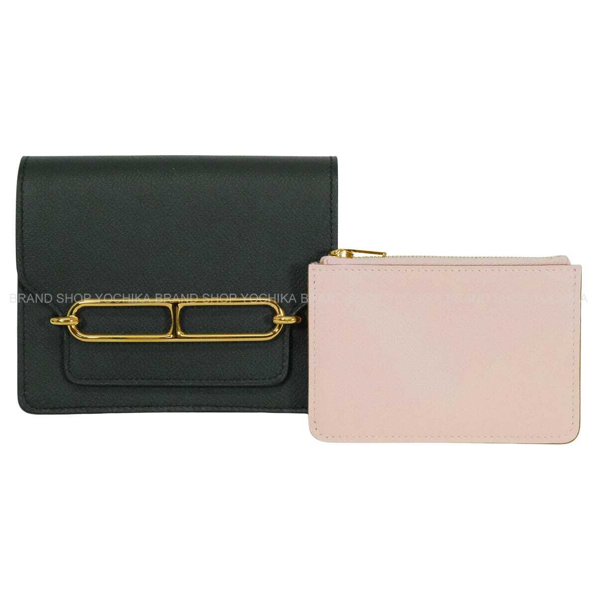 HERMES Bi-fold wallet Roulis Slim Bicolor Vert Rousseau/Mauve Pale Evercolor Gold HW Stamp B[EXCELLENT][Authentic]