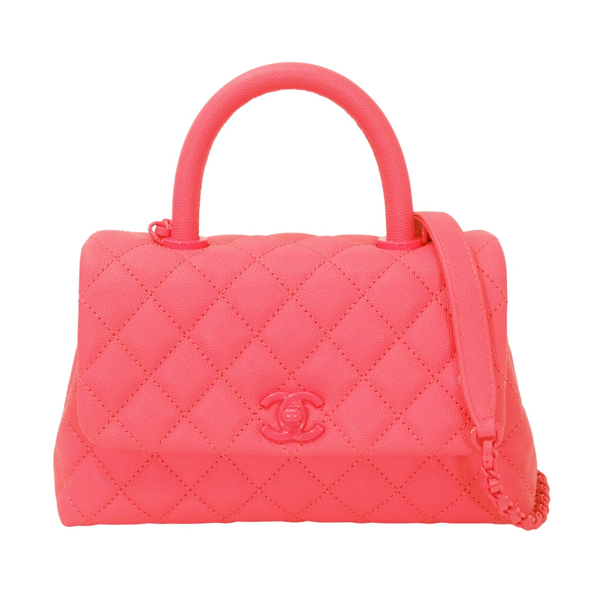 [Pre-loved] CHANEL Shoulder bag Matelasse Small Top Handle COCO Mark Pink Graind Calf(Caviarskin) Pink HW A92990[LIKE NEW][Authentic]