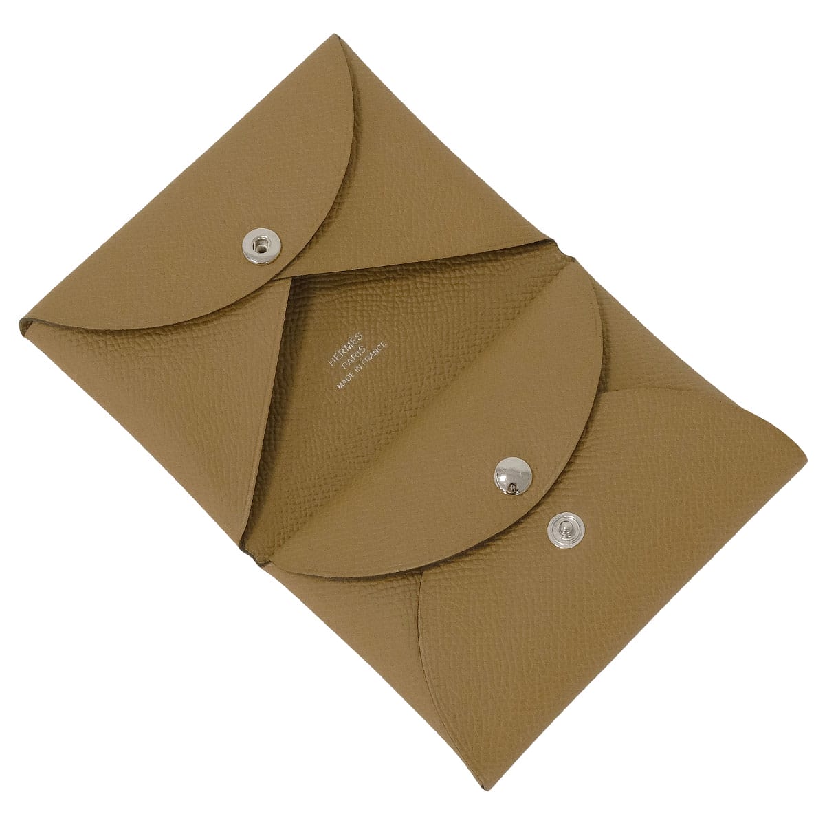 HERMES card holder Calvi Duo Dune Veau Epsom Silver HW Stamp K[BRAND NEW][Authentic]