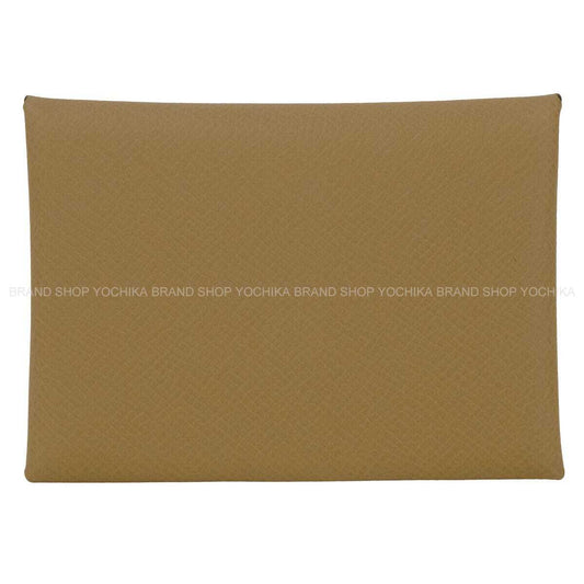 HERMES card holder Calvi Duo Dune Veau Epsom Silver HW Stamp K[BRAND NEW][Authentic]