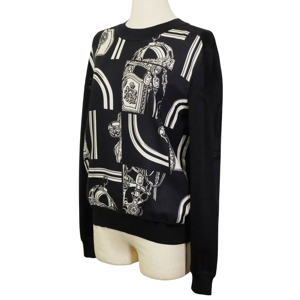 HERMES Knit Long Sleeve Knit Twillaine Desordre Finesse Noir (Black) Silk/Nylon/Polyurethane #38 4E2838DQ[BRAND NEW][Authentic]