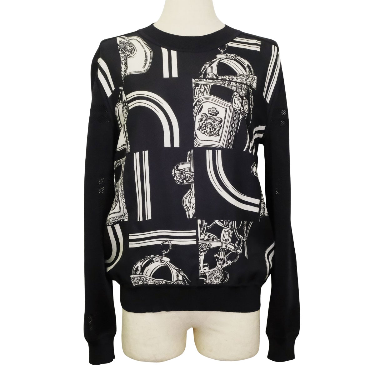 HERMES Knit Long Sleeve Knit Twillaine Desordre Finesse Noir (Black) Silk/Nylon/Polyurethane #38 4E2838DQ[BRAND NEW][Authentic]