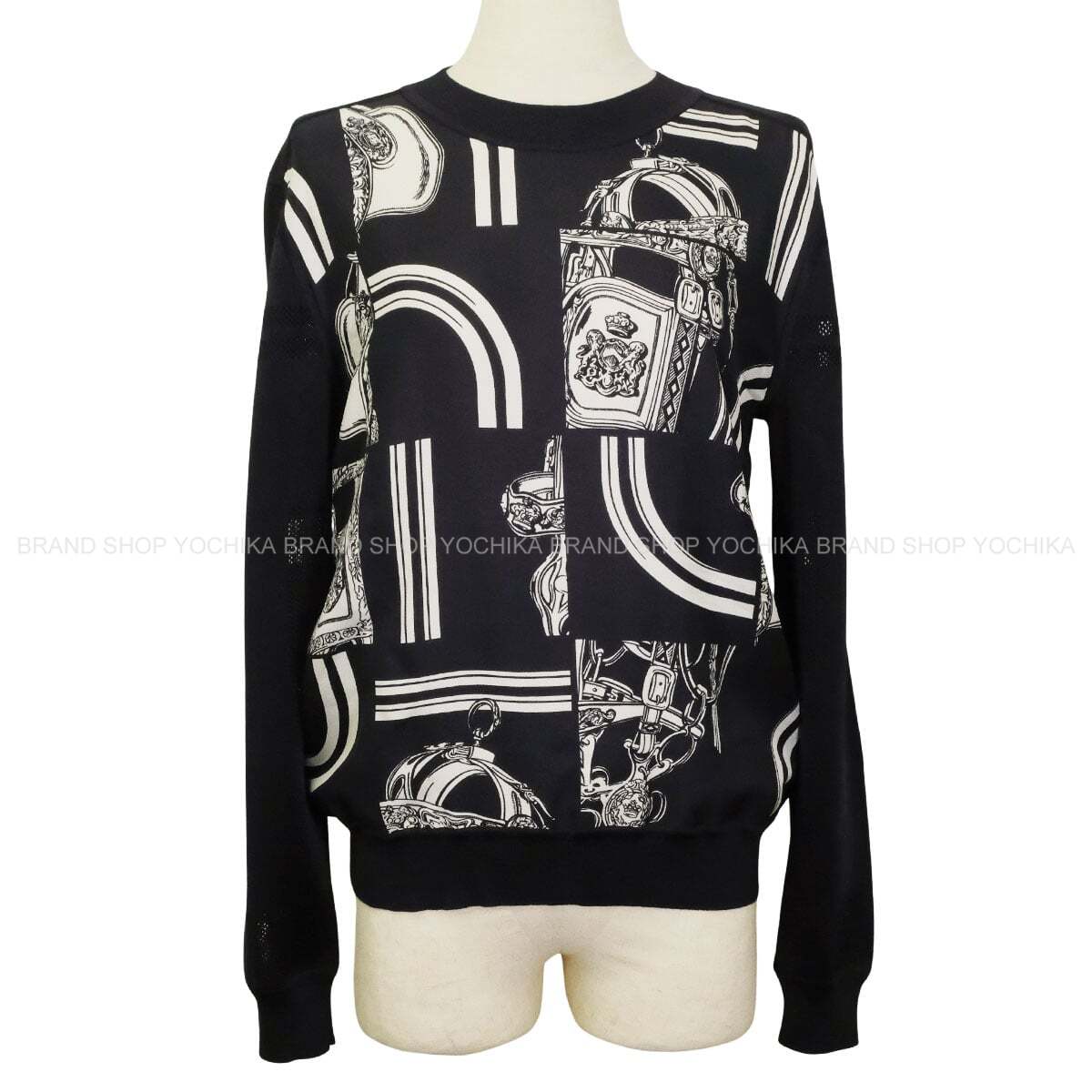 HERMES Knit Long Sleeve Knit Twillaine Desordre Finesse Noir (Black) Silk/Nylon/Polyurethane #38 4E2838DQ[BRAND NEW][Authentic]