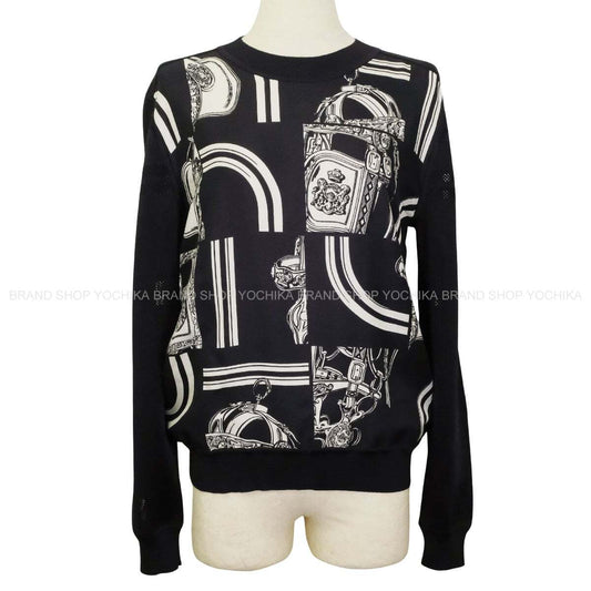 HERMES Knit Long Sleeve Knit Twillaine Desordre Finesse Noir (Black) Silk/Nylon/Polyurethane #38 4E2838DQ[BRAND NEW][Authentic]