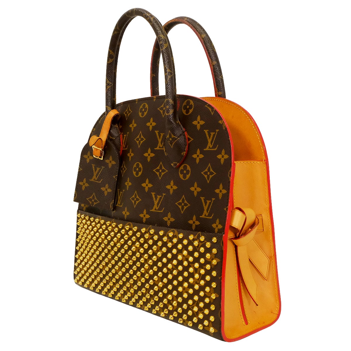 [Pre-loved] LOUIS VUITTON tote bag Shopping Christian Louboutin Collaboration Studs Iconoclast Brown/Red Monogram Canvas/Unborn Calf Gold HW M41234[USED AB][Authentic]