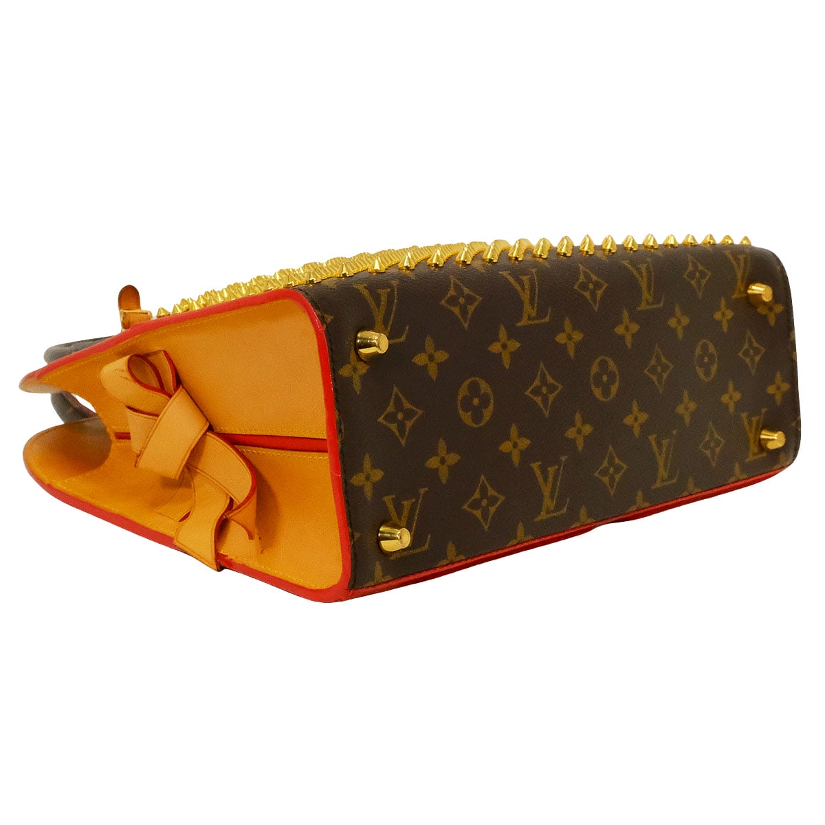 [Pre-loved] LOUIS VUITTON tote bag Shopping Bag Christian Louboutin Collaboration Monogram Studs Iconoclast Brown/Red Monogram Canvas/Unborn Calf Gold HW M41234[USED AB][Authentic]