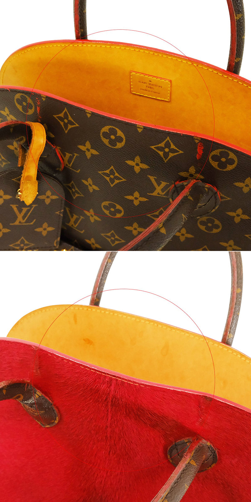 [Pre-loved] LOUIS VUITTON tote bag Shopping Christian Louboutin Collaboration Studs Iconoclast Brown/Red Monogram Canvas/Unborn Calf Gold HW M41234[USED AB][Authentic]