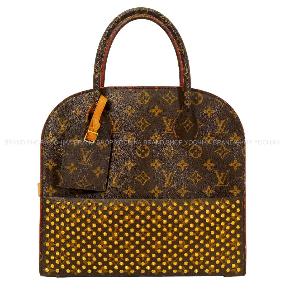 [Pre-loved] LOUIS VUITTON tote bag Shopping Christian Louboutin Collaboration Studs Iconoclast Brown/Red Monogram Canvas/Unborn Calf Gold HW M41234[USED AB][Authentic]