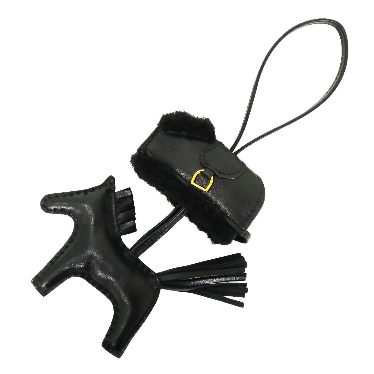 HERMES bag charm Rodeo Robeo Plush PM So Black Noir (Black) Agneau Milo/Mouton Gold HW Stamp G[BRAND NEW][Authentic]