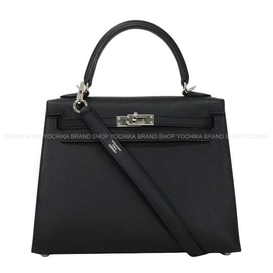 [Pre-loved] HERMES Shoulder bag Kelly25 Sellier Noir (Black) Veau Epsom Silver HW Stamp K[LIKE NEW][Authentic]