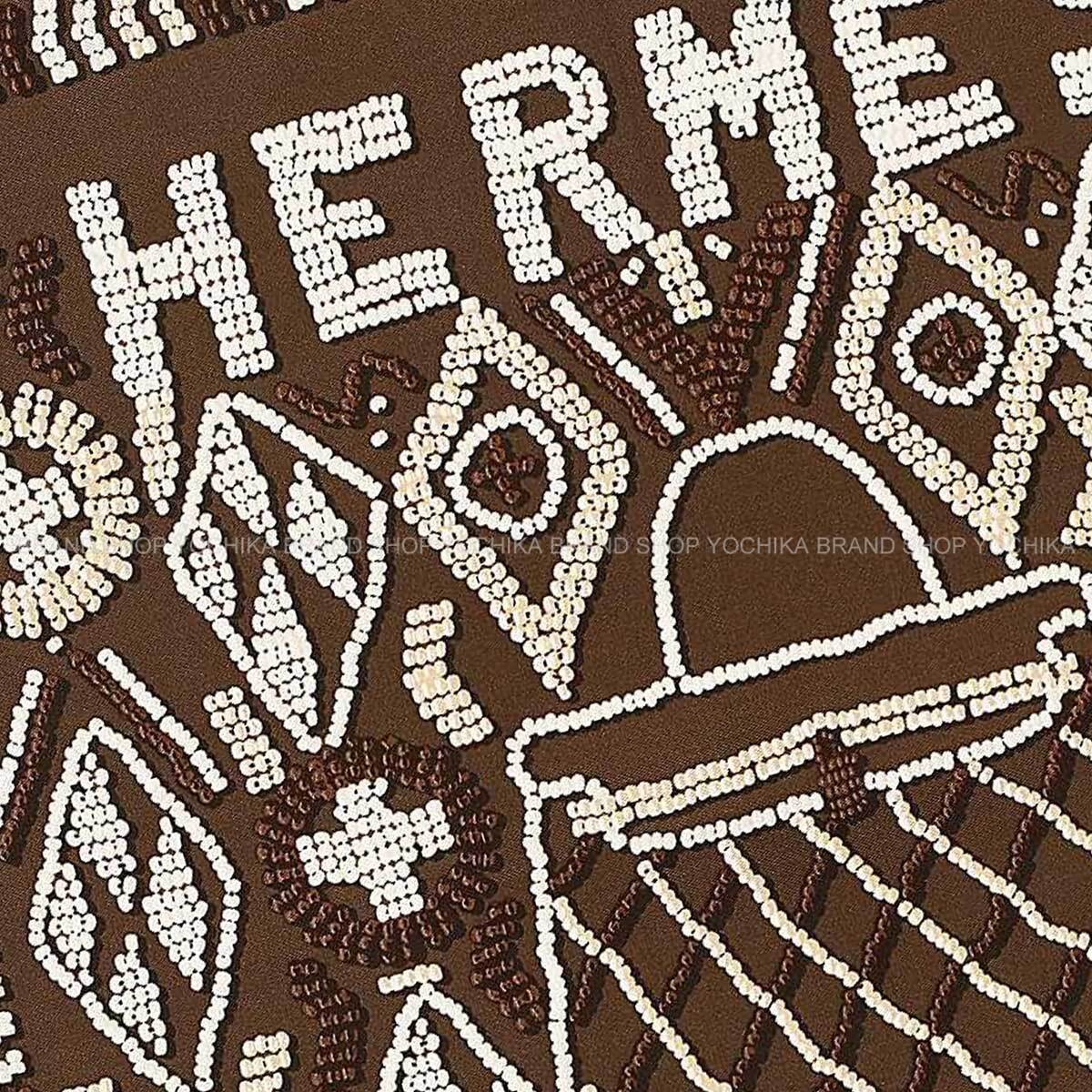 HERMES scarf Carre 45 Gavroche KELLY EN PERLESCream/Beige/ chocolate Silk100% H892552S[EXCELLENT][Authentic]