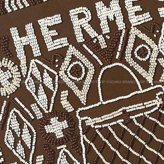 HERMES scarf Carre 45 Gavroche KELLY EN PERLESCream/Beige/ chocolate Silk100% H892552S[EXCELLENT][Authentic]