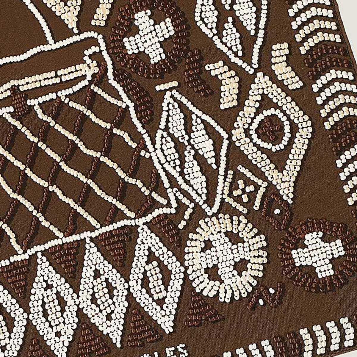 HERMES scarf Carre 45 Gavroche KELLY EN PERLESCream/Beige/ chocolate Silk100% H892552S[EXCELLENT][Authentic]