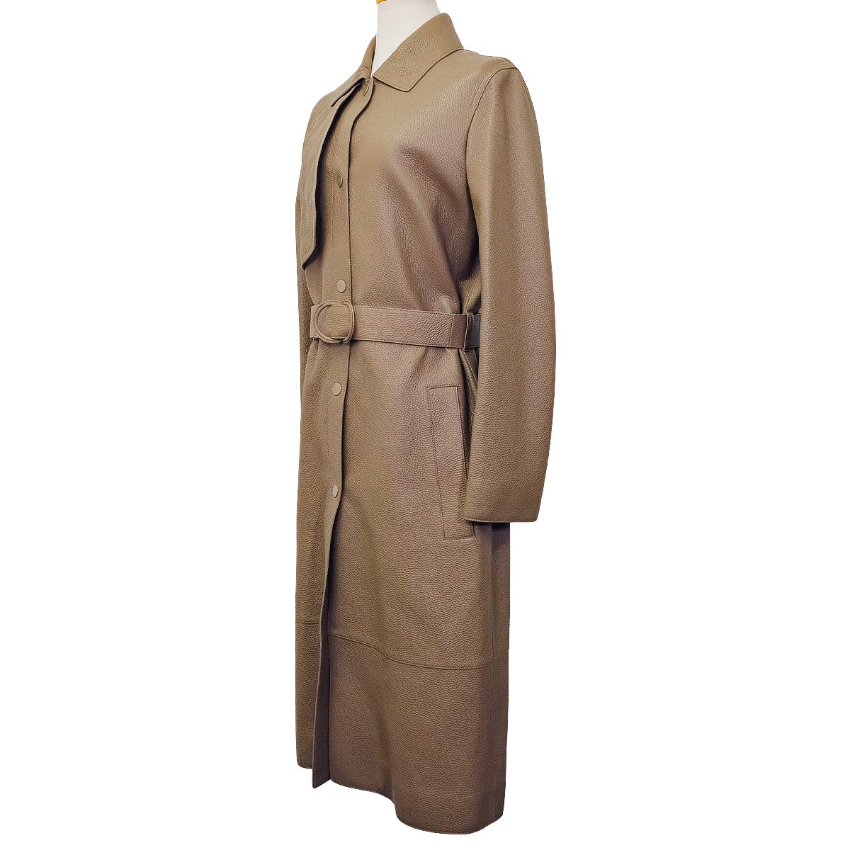 HERMES Trench coat Sellier Buttons Leather with Belt Grey/Etoupe Deerskin #38 Silver HW 3H1115D2[EXCELLENT][Authentic]