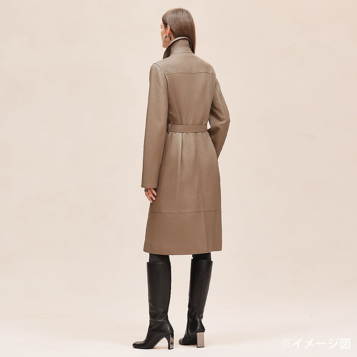 HERMES Trench coat Sellier Buttons Leather with Belt Grey/Etoupe Deerskin #38 Silver HW 3H1115D2[EXCELLENT][Authentic]