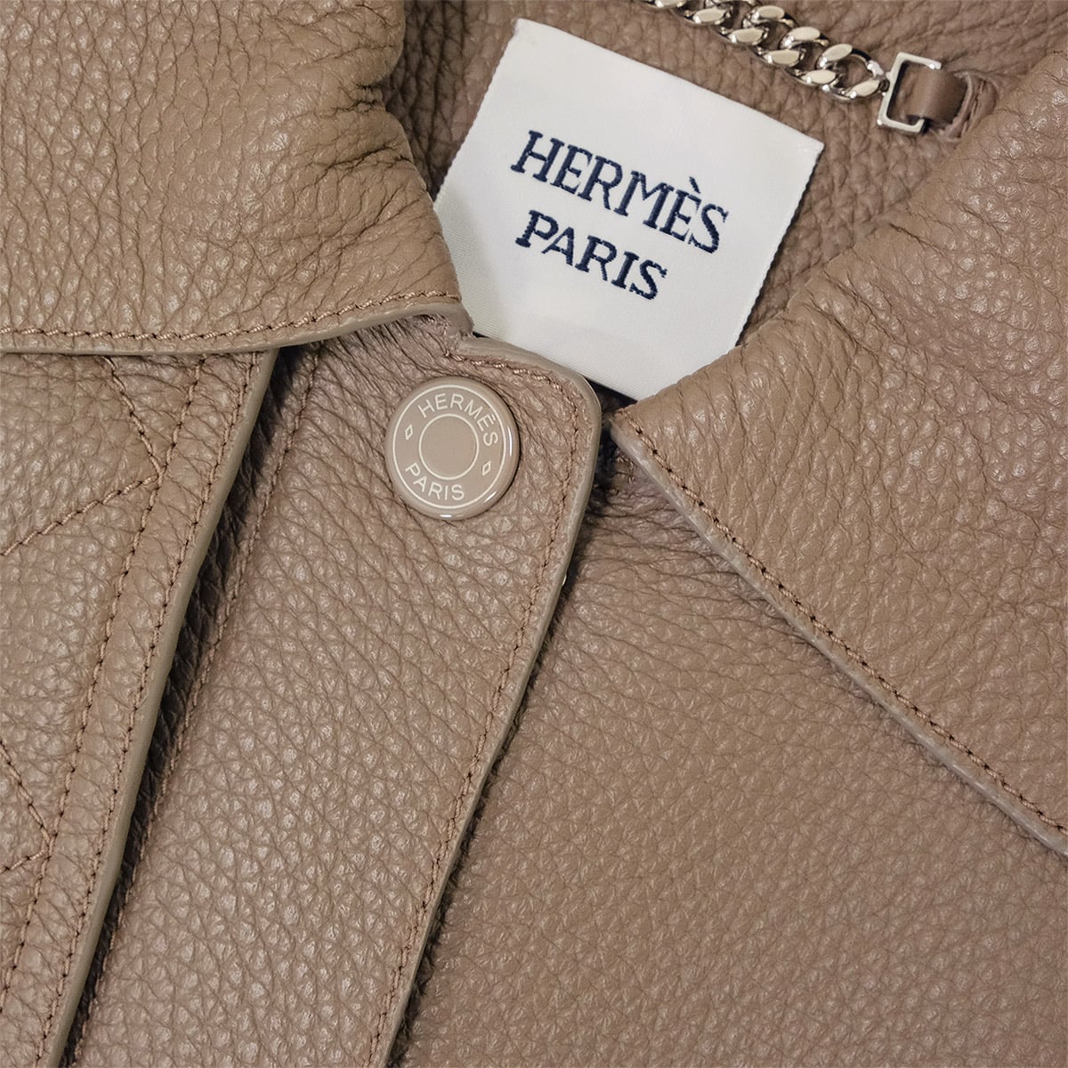 HERMES Trench coat Sellier Buttons Leather with Belt Grey/Etoupe Deerskin #38 Silver HW 3H1115D2[EXCELLENT][Authentic]