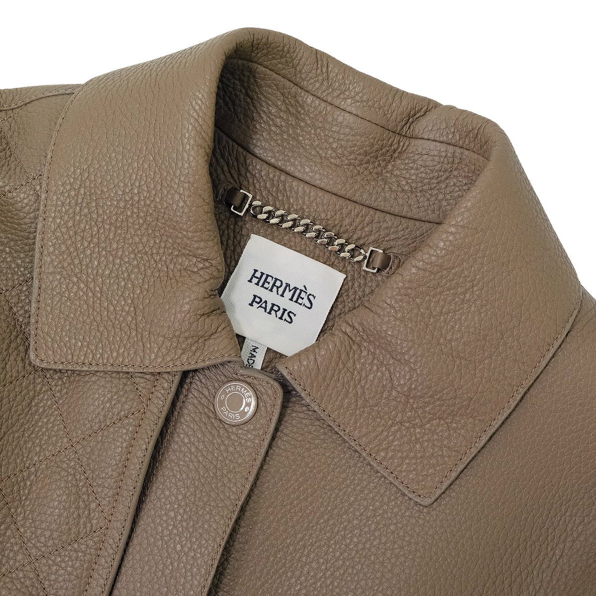 HERMES Trench coat Sellier Buttons Leather with Belt Grey/Etoupe Deerskin #38 Silver HW 3H1115D2[EXCELLENT][Authentic]