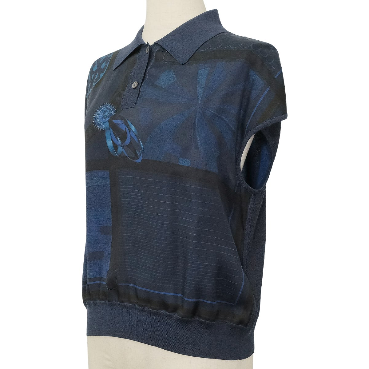 HERMES Knit Nosleeve Twillaine Coloriage du jour Bleu Encre Silk/Cotton/Nylon #38 5H2813DH[EXCELLENT][Authentic]