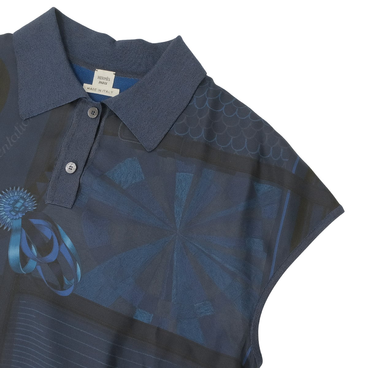 HERMES Knit Nosleeve Twillaine Coloriage du jour Bleu Encre Silk/Cotton/Nylon #38 5H2813DH[EXCELLENT][Authentic]