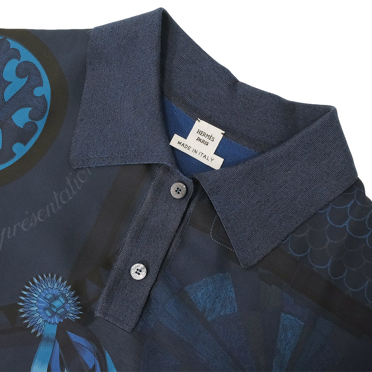 HERMES Knit Nosleeve Twillaine Coloriage du jour Bleu Encre Silk/Cotton/Nylon #38 5H2813DH[EXCELLENT][Authentic]