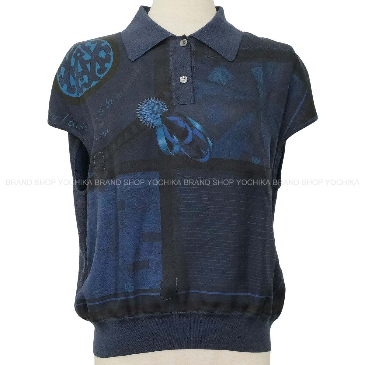 HERMES Knit Nosleeve Twillaine Coloriage du jour Bleu Encre Silk/Cotton/Nylon #38 5H2813DH[EXCELLENT][Authentic]