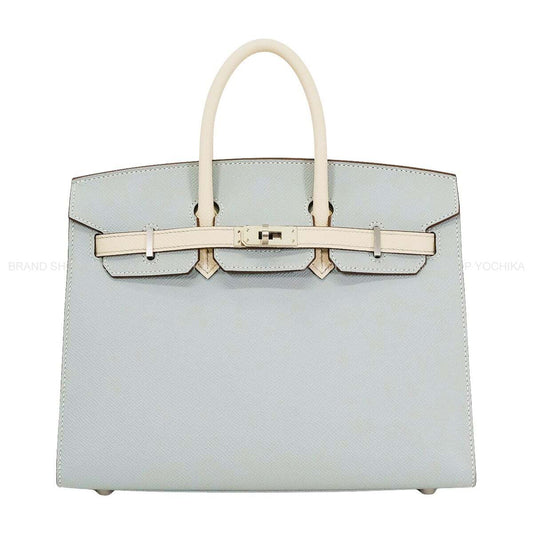 HERMES Handbag Birkin25 Sellier Verso Special Order HSS Cheval Stamp Bleu Glacier/Craie Veau Epsom Mat Silver HW Stamp W[EXCELLENT][Authentic]
