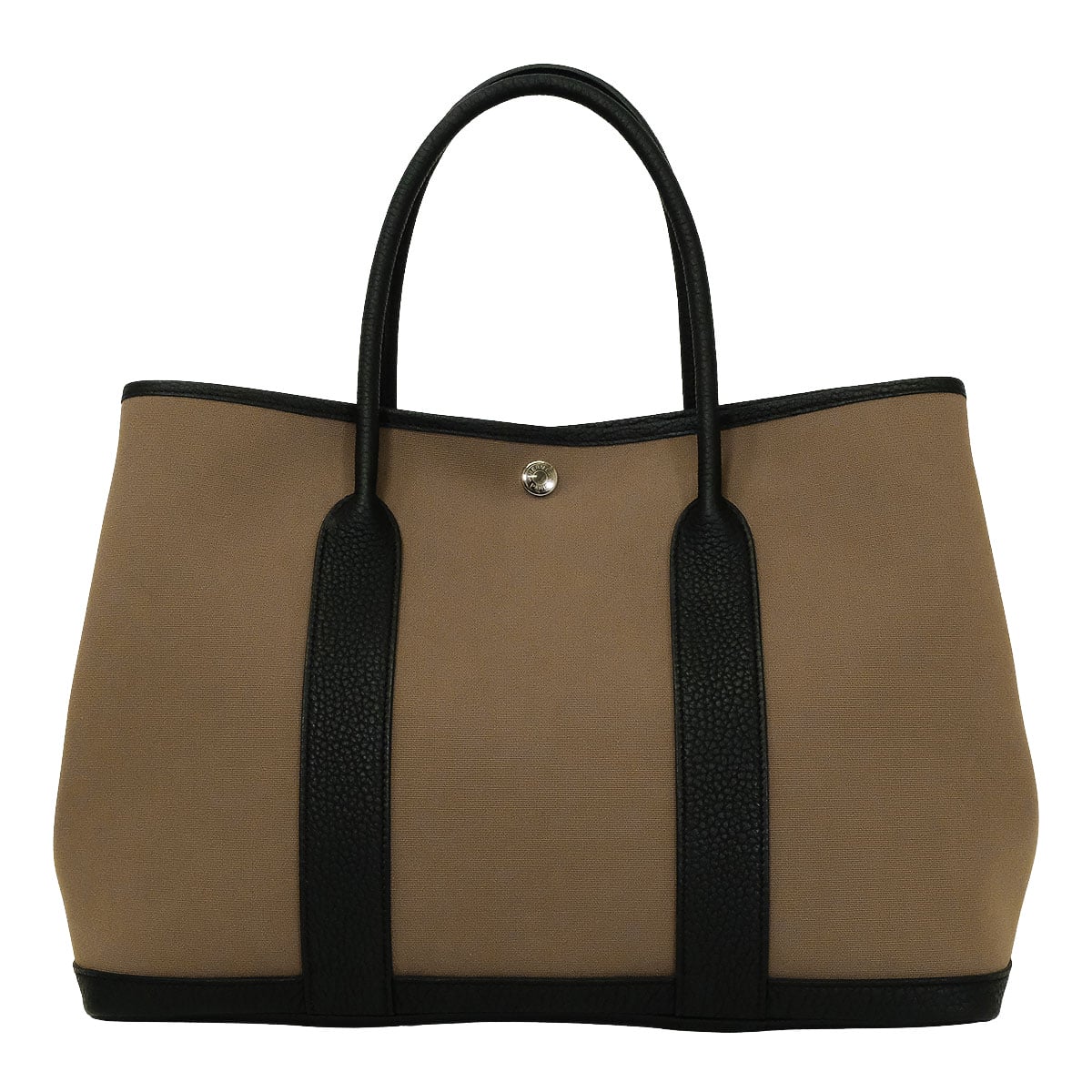 HERMES tote bag Garden Party 36 PM Etoupe/Noir (Black) Toile officier/Veau Negonda Silver HW Stamp W[EXCELLENT][Authentic]