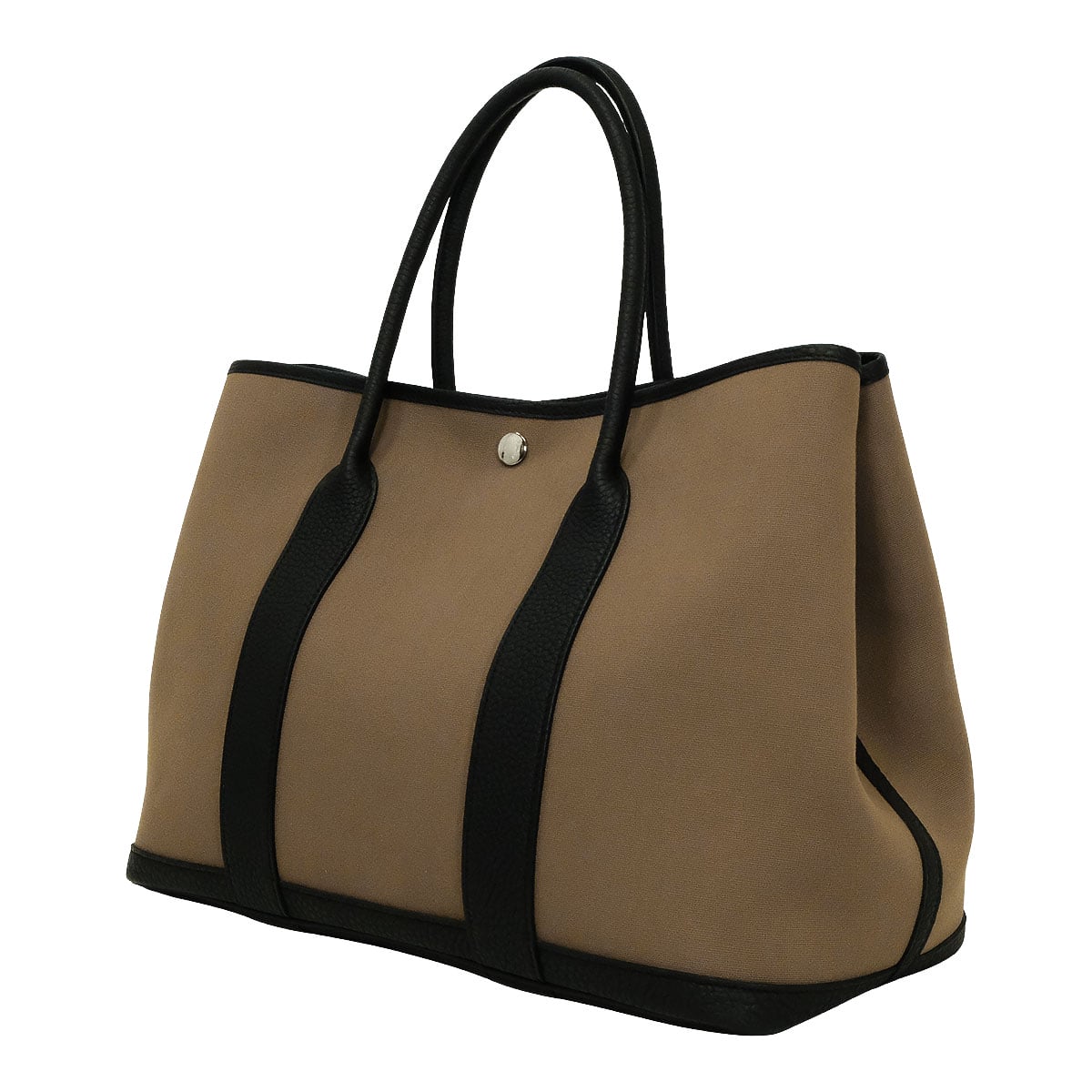 HERMES tote bag Garden Party 36 PM Etoupe/Noir (Black) Toile officier/Veau Negonda Silver HW Stamp W[EXCELLENT][Authentic]