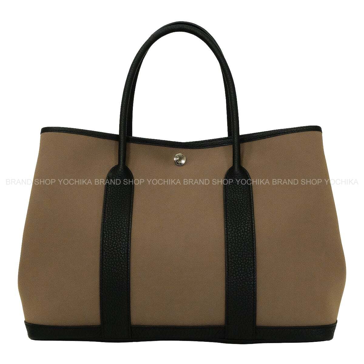 HERMES tote bag Garden Party 36 PM Etoupe/Noir (Black) Toile officier/Veau Negonda Silver HW Stamp W[EXCELLENT][Authentic]