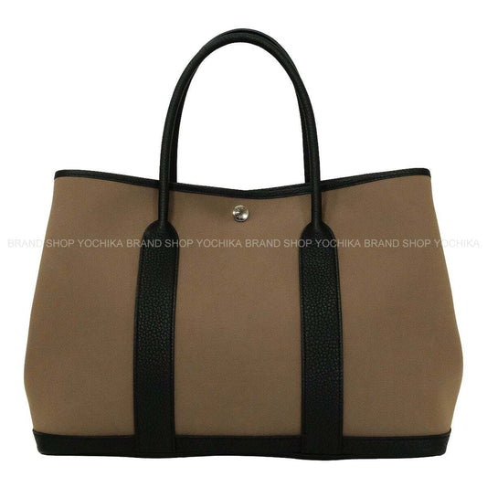 HERMES tote bag Garden Party 36 PM Etoupe/Noir (Black) Toile officier/Veau Negonda Silver HW Stamp W[EXCELLENT][Authentic]
